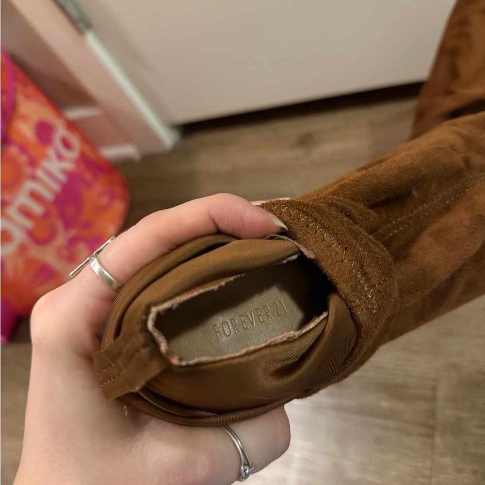 Faux Suede Brown Heeled Boots - Picture 5 of 5